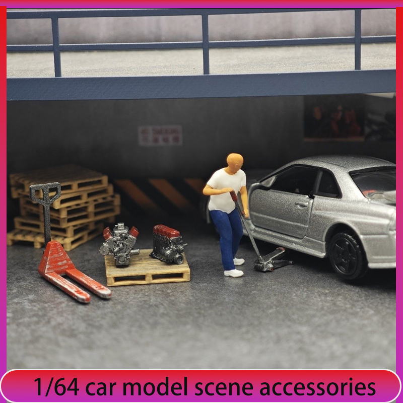 Car Jack - 1:64 Araba Modeli Tamirhane Sahne Dekorasyonları,